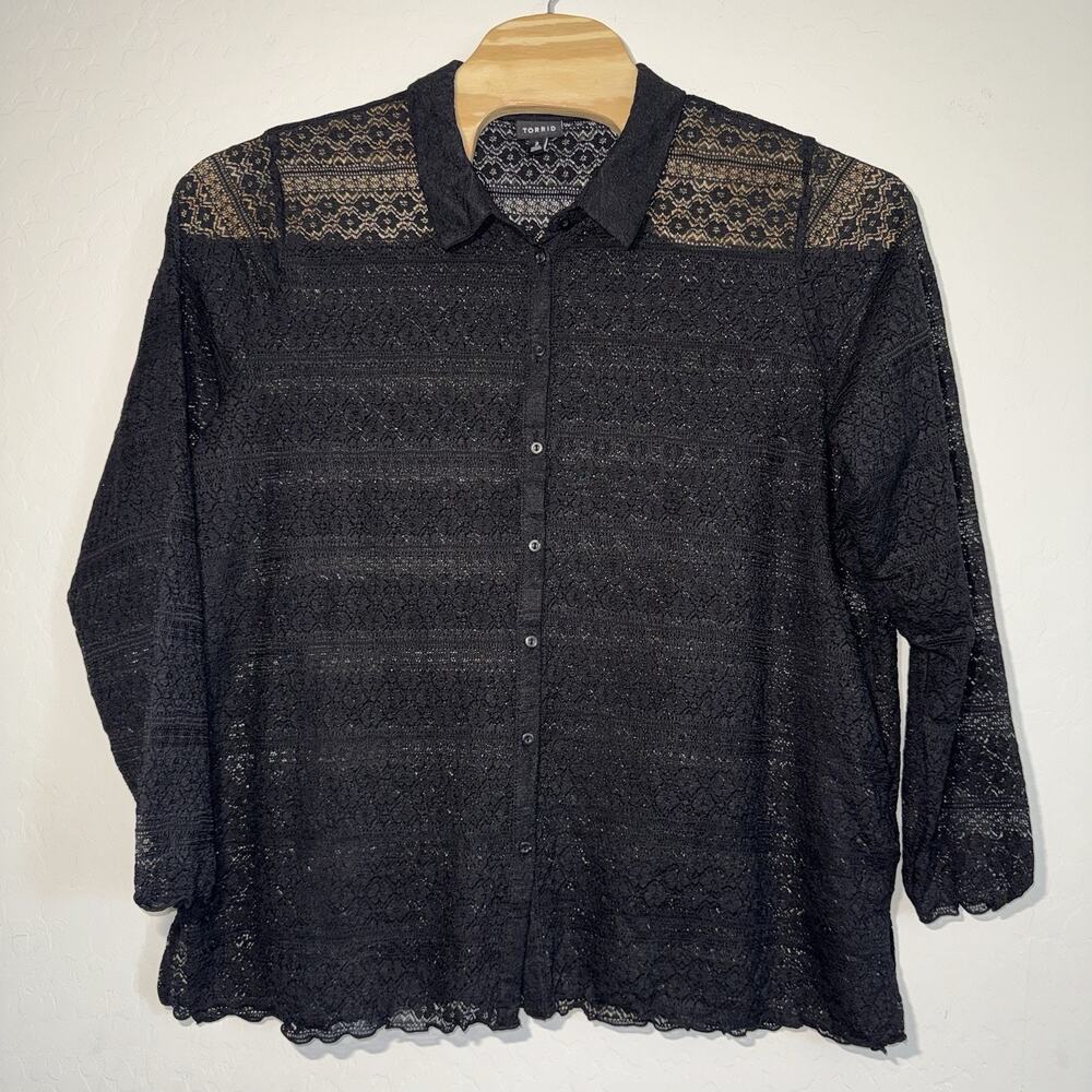 Torrid Women's Long Sleeve Lace Top Black Classic Cover Up Size 3 Casual Goth 3x